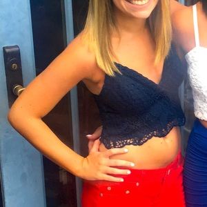 Navy Blue Strapped Cropped Top